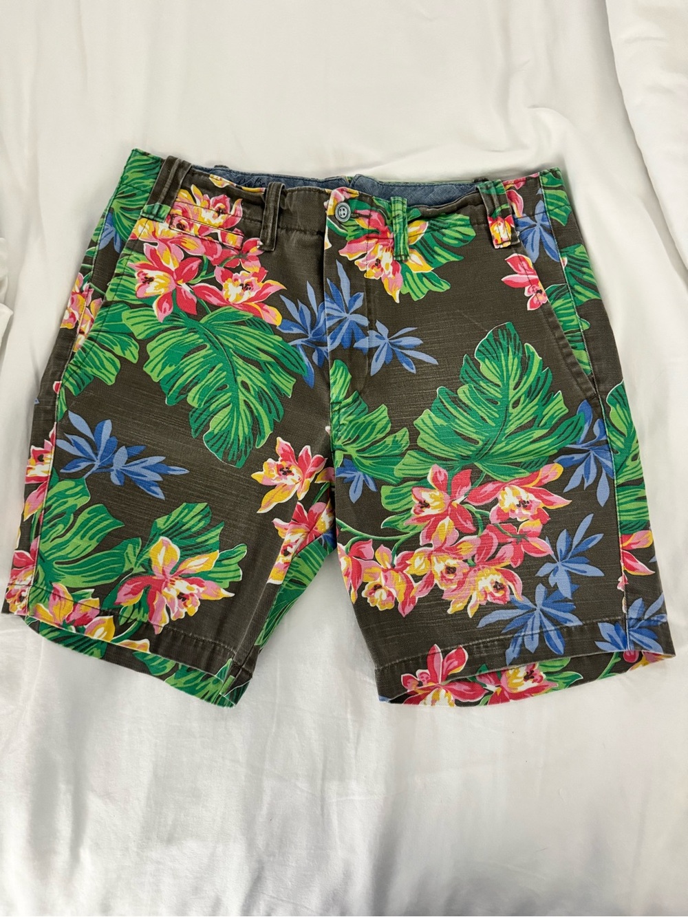 Polo by Ralph Lauren Tropical Floral Shorts in Green with Pink & Blue Accents